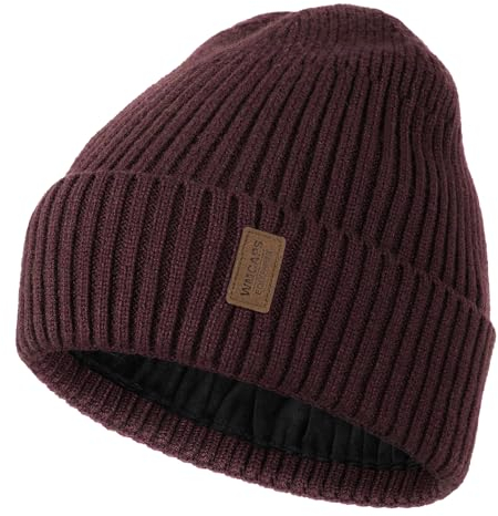 Wmcaps Mütze Herren Winter, Thermo Strickmützen für Herren, Warme Fleece Laufmütze Beanie Damen Herrenmütze Winter, Winddichte Wintermütze Männer Unisex-Mütze(Weinrot)