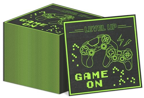 100Pcs Game On Napkins, Disposable Level Up Napkins, Gaming Paper Party Napkins, Game Party Napkins for for Boys Game On Birthday Party Supplies, 33 x 33cm