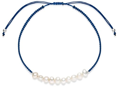 Materia Blaues Armband Damen Stoff - Perlenarmband verstellbar SA-44-Blau