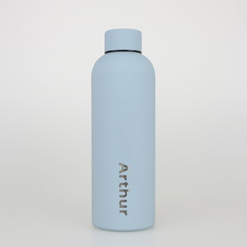 cribstar Personalised Insulated Water Bottle - 550ml - Food Grade Stainless Steel - Perfect for School, Travel, Office, Gym Anywhere - Small Name - Laser Engraved! (Dusty Blue)