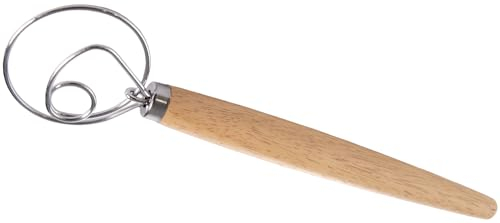Fouet à pâte danois à un œil – Fouet à pain au levain en acier inoxydable avec poignée en bois antidérapante – Fouet à pâte – Fournitures de cuisson pour pain, pizzas, pâtisseries – Qualité