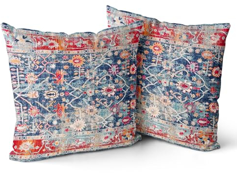 Snylcce 2er Set Boho Kissenbezüge Dekokissen 40 x 40 Samt Soft Kissenbezug Böhmischer Retro Ethno Dekorative Kissenhülle Zierkissenbezüge für Sofa Schlafzimmer Wohnzimmer Zuhause Dekoration Rot blau