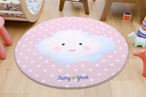 Baby Glück weicher Kinderteppich rosa rund 100cm