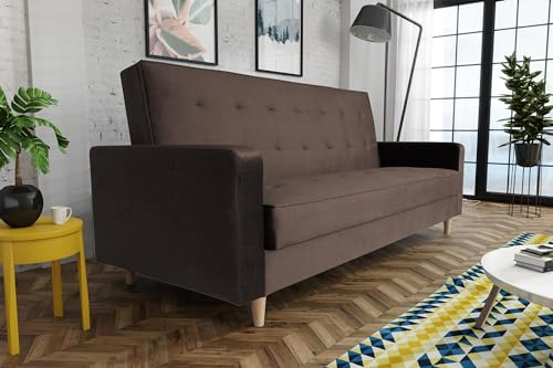 BEAUTY SOFA Bamako Couch, Sofa mit Armlehnen und Schlaffunktion - Breite 211 cm - Liegefläche 187 x 115 cm - Schlafcouch für Wohnzimmer, Schlafsofa mit Bettkasten - Samt Braun (Kronos 06)