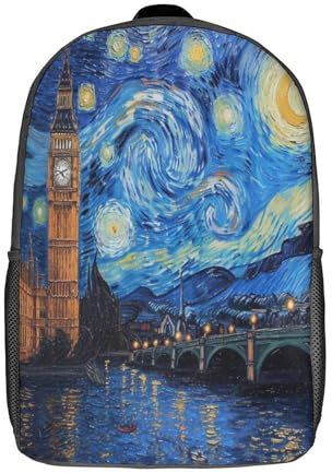 VesFy Art Uhr Tower Schulrucksack Mädchen Schöne Landschaften Schulranzen Jungen Daypack Buchtasche Reiserucksäcke for Kid Boys Girls Teens 17inch