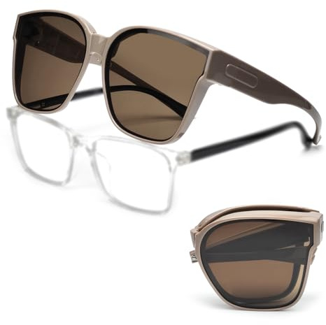Überzieh Sonnenbrille Damen Polarisiert über Normale Brille Verspiegelt Herren TR90 Ultra Leicht Groß Mode Rund Fahrerbrillen