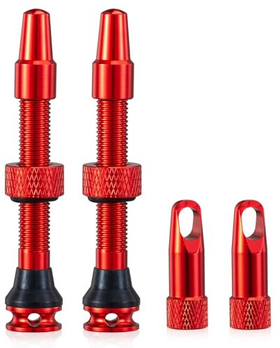 HZJD 2 Stück Presta Tubeless Ventile, Rot, Tubeless Vorbau, Integriertes Kernentfernungswerkzeug(44 mm)