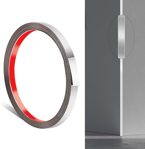 JUNART 600cm×1cm Moulure Murale en Acier Inoxydable, à Décoller et à Coller, Garniture Métallique Autocollante Flexible Pour Cheminées, Cadres de Miroir, Murs, Plafonds, Sols, Carrelages (Argent)