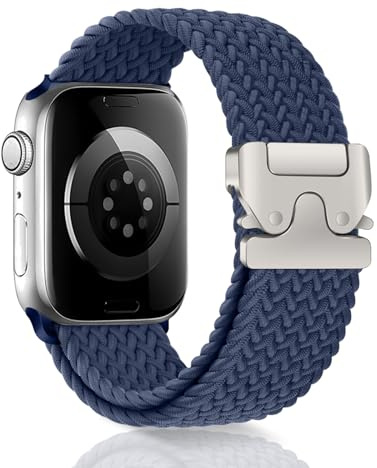 WoPail Braided Solo Loop Straps Compatible with Apple Watch Strap 38mm 40mm 41mm 42mm, Stretchy Straps Elastic Sport Band for Apple Watch Series 11/10/9/8/7/6/5/4/3/2/1/SE - Blue