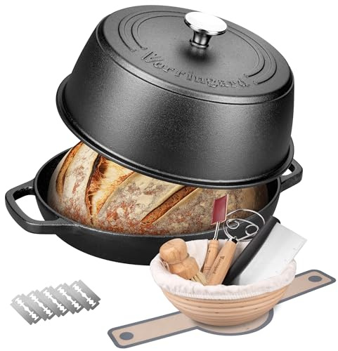VORRINGARD Pre-seasoned Cast Iron Dutch Oven Pot with Lid for Bread Baking, Include Sourdough Bread Baking Supplies like Banneton Bread Proofing Basket, Bread Oven, 6 Quart
