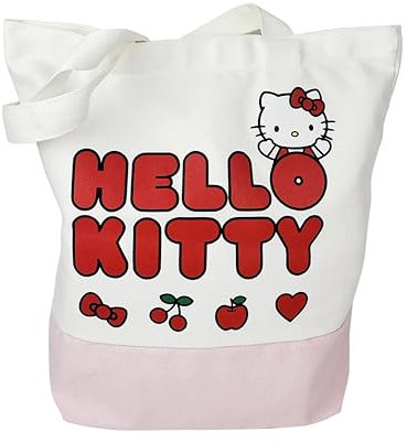 Blueprint Collections Hello Kitty Sac fourre-tout en toile, blanc et rose, 34 cm x 33,5 cm, Blanc, rouge et rose, Medium