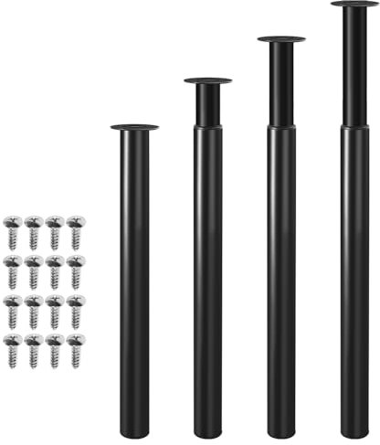 Hebitod Lot de 4 pieds de meubles en métal réglables 70 à 110 cm - En acier - Charge maximale : 200 kg - Avec 16 vis - Pour meubles, canapé-lit, table de chevet, armoire (noir)