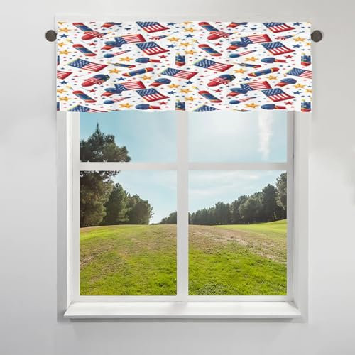 Cortina de cenefa para ventana, Día de la Independencia Americana, cortina corta con bolsillo para barra, para cocina, sala de estar, dormitorio, 30,4 x 132 cm