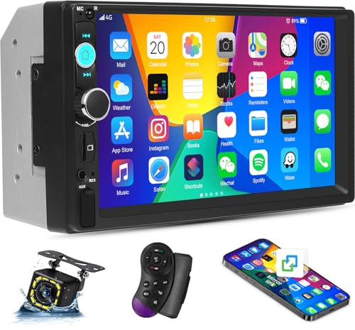 Zomolither Double Din Car Stereo with Mirror Link, 7 Inch Touch Screen Radio with Bluetooth,2 Din Car Radio Car MP5 Player, FM/EQ, USB/AUX/TF, SWC, Waterproof Camera
