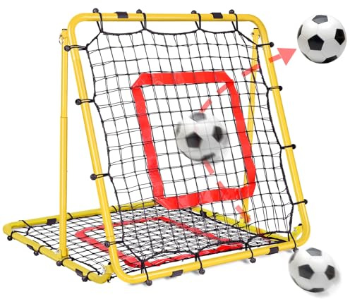 BaseGoal Rebounder für Fußball 85 * 85cm, Winkel Einstellbar, Faltbar | Doppellagiges Netz mit Roter Zielzone, Volleyball, Basketball, Geeignet für das Ausübung Verschiedener Ballsportarten