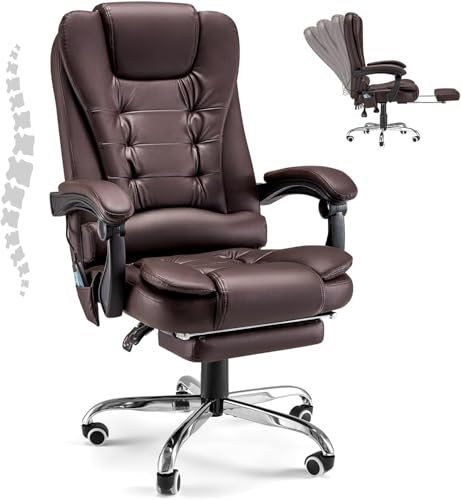 YODOLLA Bürostuhl, 200 kg Belastbarkeit, Ergonomischer Chefsessel, Schreibtischstuhl mit Liegefunktion, Höhenverstellbarer Computerstuhl mit Lederfußstütze, Braun