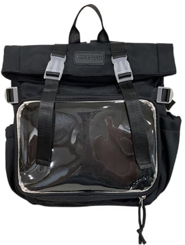 ZYHARUKO Multifunktionale Ita-Tasche für Damen, transparenter Rucksack, Schultasche, Umhängetasche, Handtasche, große Kapazität, Schultertasche, Rucksack, Geschenke, Schwarz , M1312