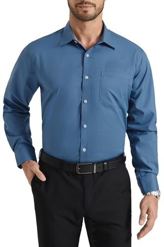 HISDERN Chemise Bleu Encre à Manches Longues pour Hommes Chemise Habillée en Fibre de Bambou Coupe Régulière Chemise sans Repassage avec Poche,2XL