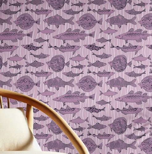 S4Sassy Revestimiento de pared autoadhesivo, mosaico de peces oceánicos, removible, mural morado texturizado para renovar paredes, ideal para baño, lavandería e interior de armario63 x 304 cm.