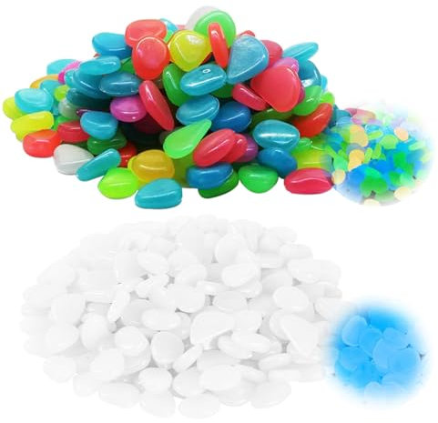 Lot de 600 galets phosphorescents - Gravier coloré et lumineux pour aquarium, mini pierres décoratives blanches pour maison, terrasse, allée, aquarium (multicolore)