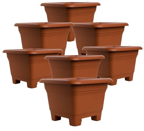 SUSTANIA Set di 6 vasi moderni per giardino e terrazza, in elegante terracotta, 38 x 38 x 28 cm, resistenti alle intemperie e al gelo