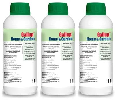 Gallup Home & Garden Weed Killer 1L - Glyphosate Commercial Industrial Strength Concentrated Herbicide Weed Killer for Effective Annual & Perennial Grass & Broad Leaved Weeds 3 pack