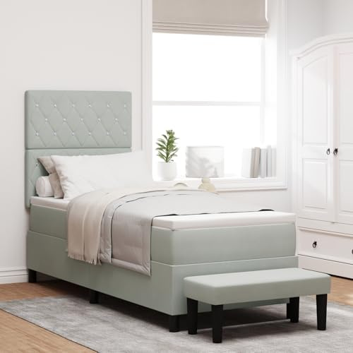 Rantry Boxspringbett mit Matratze & Bank Hellgrau 80x200 cm Velours Schlafzimmerbett