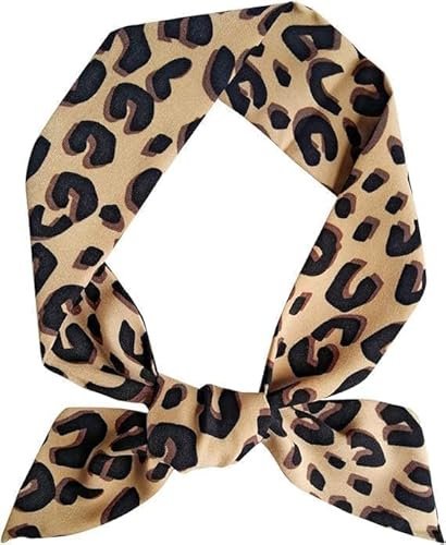 Brown Leopard Neck Tie, Women's Fashion Scarves Chic Skinny Scarf Hairband Stylish Purse Scarf Leopard Accessory, Elegant Silk Feeling Head Scarf