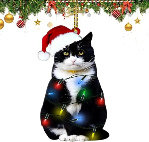Weihnachtsbaum Anhänger Katze, Christbaumschmuck Katze, Weihnachtskatze Dekorative Ornamente, Acryl Katzen Anhänger, Weihnachtsdeko Lustig, für Weihnachtsbaum Kamin Auto Rucksack Ornamente (B)