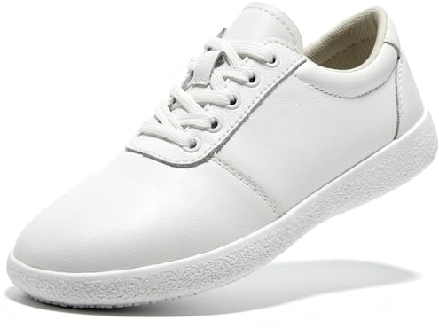 TRULAND Damen Arbeits-Sneaker mit Rutschfester Sohle – Leichte, Bequeme Lederschuhe für Gastronomie, Klinik & Pflege, ideal für Krankenschwester, Kellnerin und Koch (CHN 39/EU 38,Weiß Leder)