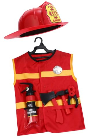 Milisten Feuerwehrmann Kostüm Satz Kinder Weste Und Mütze Mit Feuerlöscher Zange Emblem Für Rollenspiel Halloween Party