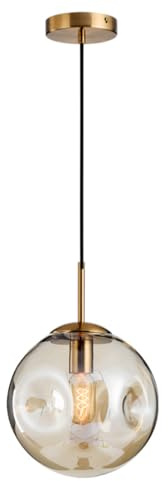 LIGINOK Luminaire Suspension Vintage Industriel Lustre en Verre Boule E27 Lampe Suspendue Moderne 18CM Eclairage de Plafond pour Chambre Salon Restaurant Café(Ambre)