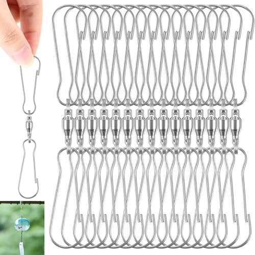 Larrel 15 Stück Drehbare Doppelhaken Clips, Edelstahl Drehbarer Aufhänger Dual Clip Wirbel Windspinner zum Aufhängen Drehhaken Wind Spinner Zubehör für Windspiele & Windspinner