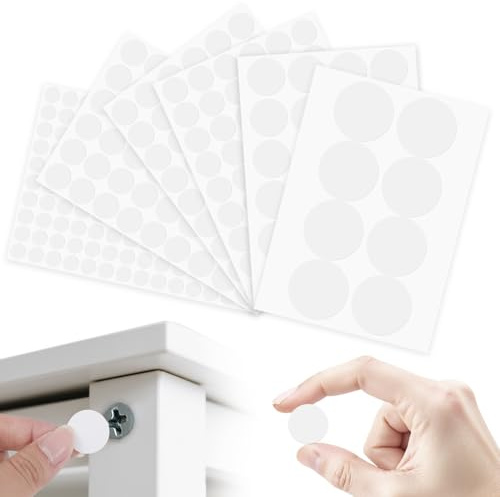 rinridmo 376 Stück Weiß Schraubenabdeckung Selbstklebend, PVC wasserdichte Schrauben Abdeckkappen Aufkleber, Schraubenloch Abdeckung für Möbel, Schreibtische und Wandschränke
