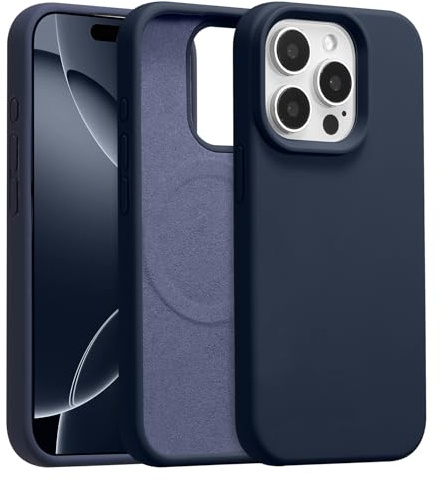 UCASONG Magnetic for iPhone 15 Pro Max -6.7Inch Liquid Silicone Phone Case, Compatible with MagSafe, Cute Plain Solid Color Slim Case Soft Smooth Matte Shockproof Protective Cover, Midnight Blue