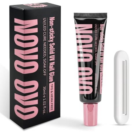 NOVO OVO UV Solid Nail Glue Gel for Press on Nails 30g with Tube Squeezer, Long Lasting Strong Non-Sticky Adhesive for Acrylic Nails, False Nail Tips Extension, HEMA TPO FREE, Need UV cure for 60s