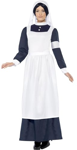 Smiffys Great War Nurse Costume, White with Dress & Headpiece, Historical Fancy Dress, Adult Dress Up Costumes