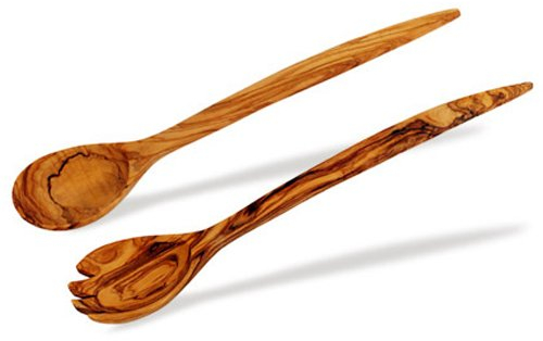 SALATBESTECK Sagomate MAXI, LÖFFEL UND GABEL AUS OLIVENHOLZ 37cm von Mastro Leonardo - Handarbeit aus Italien