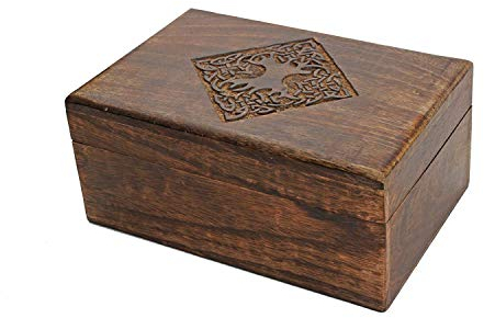 Store Indya, Land-Art-Holzschmuck Schmuckschachtel Keepsake-Speicher-Organisator mit Hand geschnitzte Keltischer Entwurf