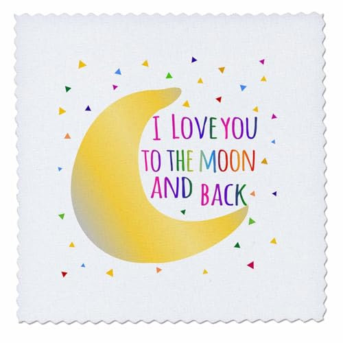 3dRose I Love You to The Moon and Back – Colorful Rainbow Text auf weiß, Quilt, Platz, 12 von 12 Zoll (QS 202101 4)