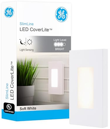 GE Slimline CoverLite LED Night Light, Plug-in, Dusk to Dawn, Modern Outlet Cover, UL Certified, Ideal for Bedroom, Nursery, Bathroom, Hallway, 10215