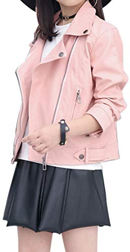 Elife Girls Fashion PU Leather Motorcycle Jacket Children's Outerwear Slim Coat Pink 5-6Y …