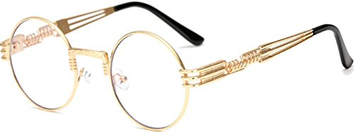 J&L Glasses Retro Klassisches Sonnenbrillen Brille mit Fensterglas Damen Herren Brillenfassung UV-Schutz, Sonnenbrillen Unisex Modische Fahrer für Golf, Autofahren, Outdoor Sport, Steampunk (Golden)