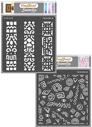 CrafTreat schablonen für bordüren Grenzen der Volkskunst, Aztekische Grenzen,Traumgroße Schablone(15cms x 15cms)(4Stück) wiederverwendbare schablonen für Papier, Stoff, Boden, Wand,DIY-Kunst