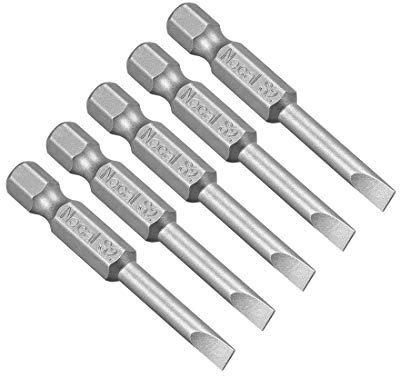 sourcing map 5 Pcs 4mm Slotted Tip Magnetic Flat Head Screwdriver Bits, 1/4 Inch Hex Shank 2-inch Length S2 Power Tool