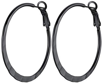 PROSTEEL Orecchini a Cerchio in Acciaio Inossidabile, in Colore Nero 40mm Orecchino a Cerchio Piatti