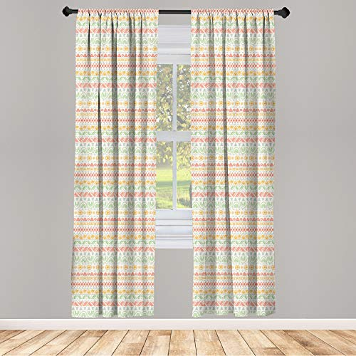 ABAKUHAUS Mexicano Juego de 2 Paños Cortinas, Formas geométricas Azteca, Tratamiento de Ventana para Habitación y Dormitorio, 150 cm x 245 cm, Multicolor