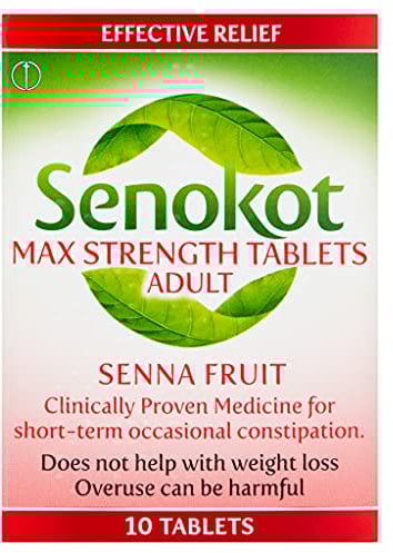 Senokot Strength Max Tablets Adults, Senna Fruit, 10 Count, Constipation Relief for Adults, Dual Action Laxative, Double Action Constipation Relief, Effective Overnight