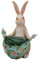 große Deko Hasen Figur Kunststein 36 cm - sitzender Osterdeko Hase mit grünem Tuch mit Blumen und Fell-Optik - braune XL Polyresin Osterhasen Frühjahresdeko zum hinstellen