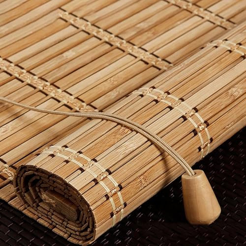 Natural Bamboo Roller Blinds,Retro Bamboo Blinds,Roman Blinds,Blackout Roller Blinds,Sun Shade Curtain,Anti-UV Dustproof Decorative Curtain,for Indoor/Outdoor/Garden,Customizable